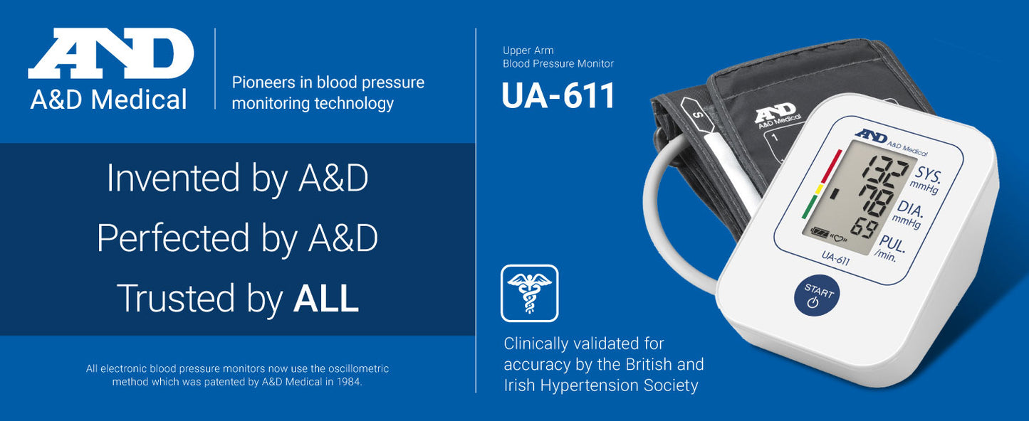 A&D Medical UA-611 Blood Pressure Monitor Clinically Validated - 5 year warranty NHS supplier